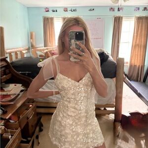 A Classy Chic Boutique Ivory Sequin Floral Tulle Strap Slip Dress